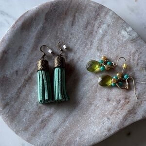 Green Tassel and Beaded Earrings Set